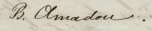 Signature Berthe Eugénie Amadou, institutrice à Vendémian (Hérault) en 1888