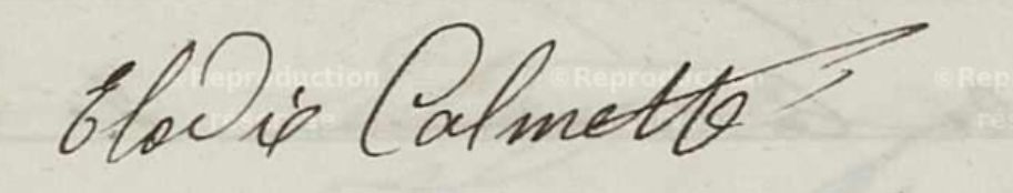 Signature d'Elodie Calmette, institutrice à Vendémian (Hérault) en 1886