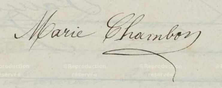 Signature de Marie Chambon, institutrice à Vendémian (Hérault) en 1884