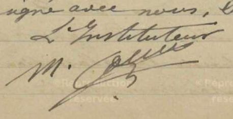 Signature de Maurice Colard, instituteur à Vendémian de 1916 à 1918
