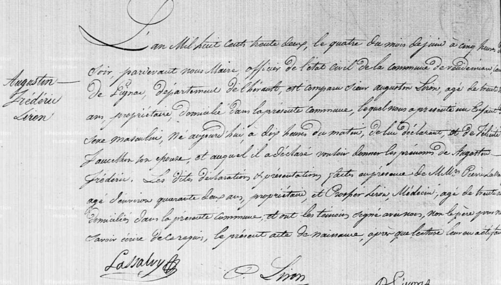 Acte de naissance de Frédéric Liron, 4 juin 1832