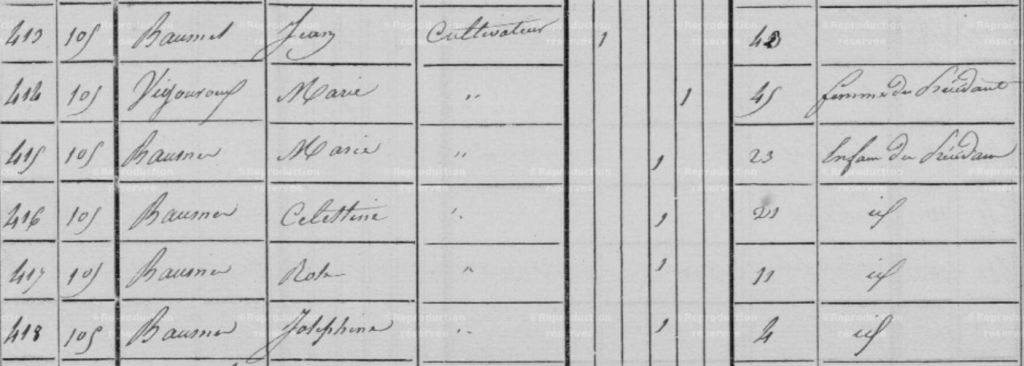 Recensement de 1836 de Vendémian