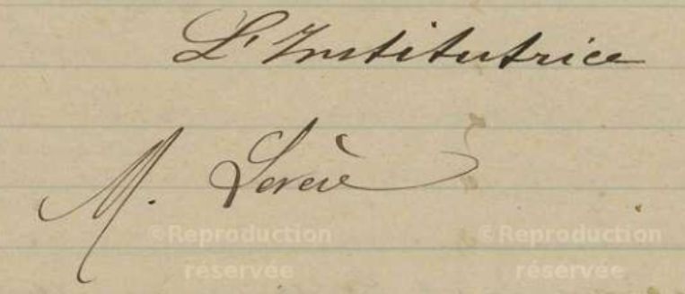 Signature de Marguerite Honorine Levère, institutrice à Vendémian (Hérault) en 1902