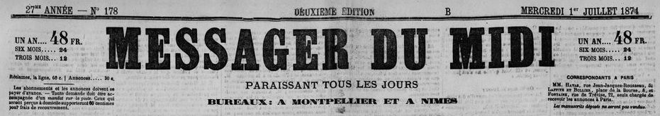 Bandeau du Messager du Midi du 1er juillet 1874